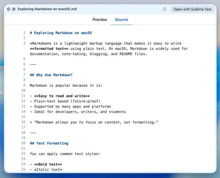 Markdown Preview 2.4 - MarkdownファイルをプレビューするためのQuickLook拡張機能 - 新しもの好きのダウンロード